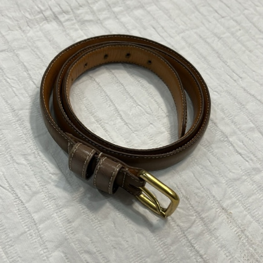 Marshall Fields ‎ belt tan gold trim 32 inches unisex vintage